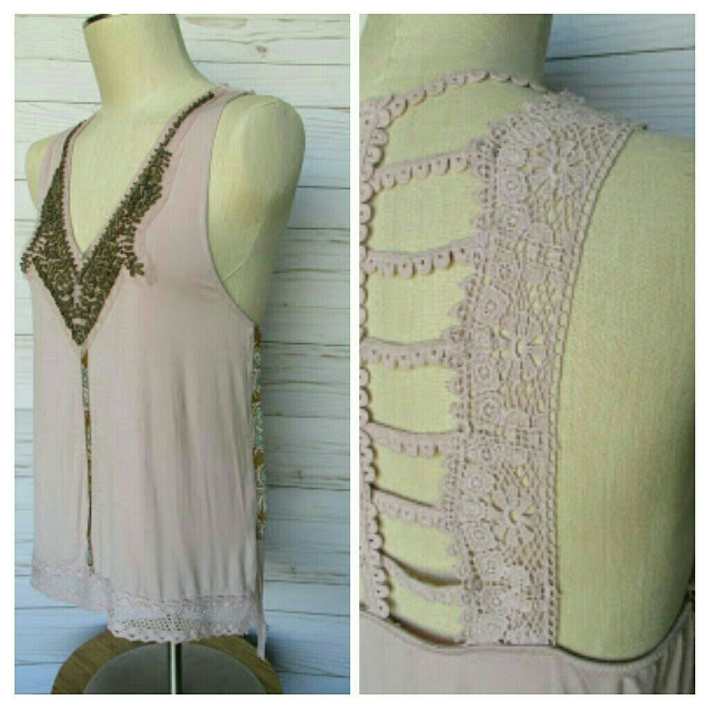 gimmicks by BKE 🌿 Beaded Lace Crochet Tank